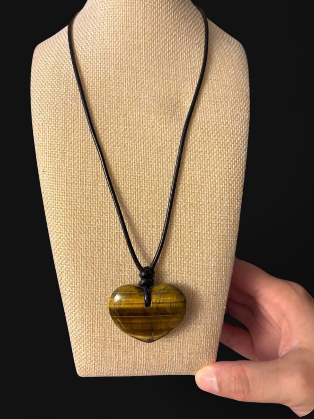 Heart Tiger Eye Pendant Necklace in Brown by